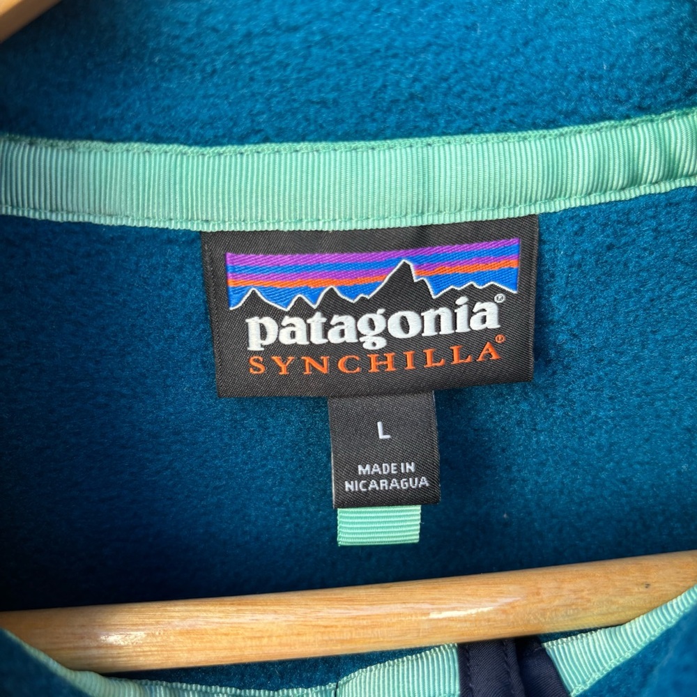 Patagonia Synchilla Snap T  Two Blue Tone Pullover Fleece Jacket Size Large - Picture 3 of 9